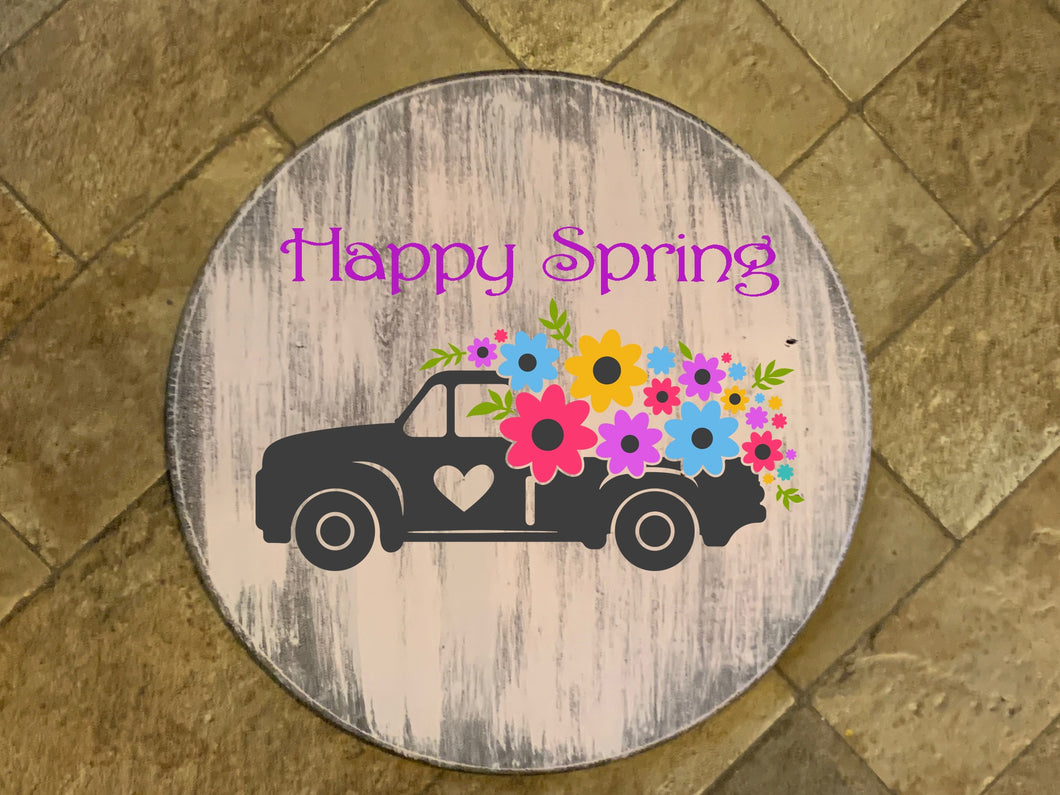 Happy Spring - Round Wooden Sign