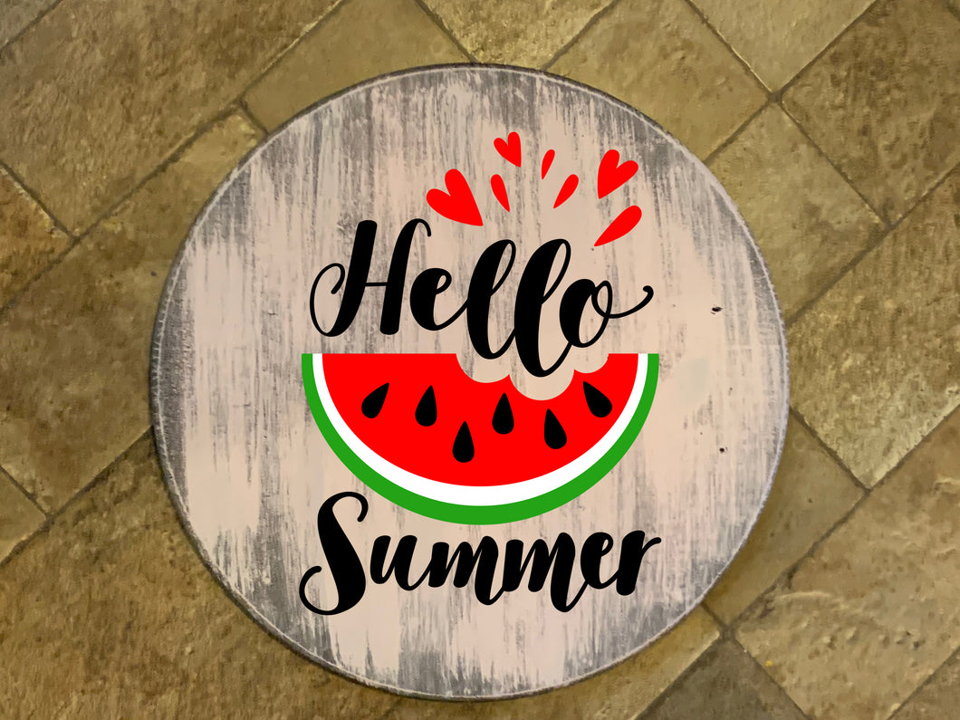 Hello Summer - Round Wooden Sign